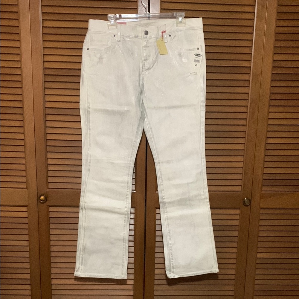 NWT Y2K Old Navy The Flirt Mid Rise Bootcut Stretch White Glitter Jeans 12